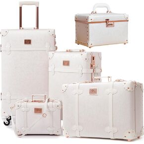 urecity Vintage Luggage Sets of 5 Piece, 20-Inch and 26-Inch Rolling Luggage, 12.5-Inch Cosmetic Train Case, 20-Inch Carry-On Nonwheeled