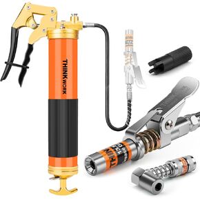 Thinkwork 8000 PSI Professional Professional Huck Duty Grease Kit لـ 14 أوقية أنابيب ، أداة مدافع الشحوم قبضة المسدس مع 0.53 بوصة محول و 90 درجة - السيارات ، البحرية والصناعية والصناعة الزراعية