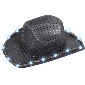 Barelove Light Up Cowboy Hat Cowgirl Hat - Preppy Sparkly Sequin Cowboy Hats for Bachelorette Disco Party Halloween
