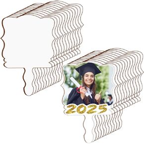 24 Pcs Sublimation Graduation Fans Blank 2025 Grad Fans Gifts 7. 8 x 5. 9 Inch Picture Frame Wooden Decoration for Graduation Ceremony Wedding Church Sports Competitions Party Memorial