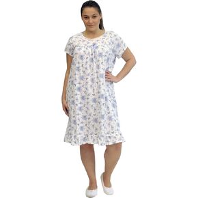 LA CERA Women's 100% Cotton Night Chemise - Cap Sleeves, Lace Neck Trim, Ribbon Detail