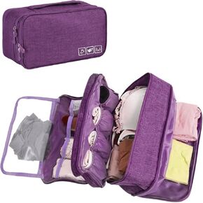 Unaone Travel Underwear Organizer - Portable Bra Travel Packing Storage Bag Large Compartment Underwear and Sock Organizer Bag, Burgundy