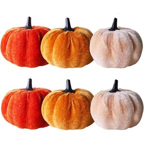 ديكور اليقطين Auony لزينة السقوط المنزلية ، 6pcs مخملية الرغوة بومكينز للحصاد الخريف تزيين طاولة الشكر