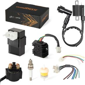 Ignition Coil Kit with 6 Pin AC CDI Box Voltage Regulator Rectifier Solenoid Relay,Spark Plug for CG150cc 200cc 250cc Engine Chinese ATV parts 4 Wheeler Quad GY6 150cc Performance Parts