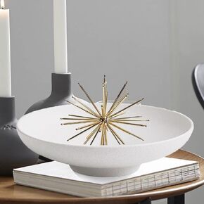 Decorative Bowl, 9.5 in White Pedestal Bowl for Home Decor, Ceramic Fruit Bowl for Kitchen Counter, Modern Key Tray for Entryway Table, Coffee Table, Minimalist, Aesthetic, Centerpiece