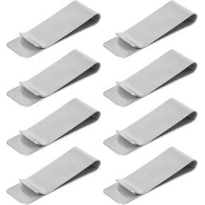 Teaaha 8 Pack Stainless Steel Money Clip, Bulk Slim Cash Metal Wallet Clip for Men, Minimalist Front Pocket Card Holder, Small Money Clips for Cash and Credit Card (Silver)