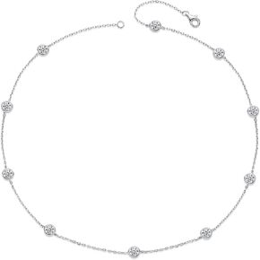 3CT Moissanite Necklace for Women, 925 Sterling Silver Station Necklace, Choker Chain Necklace Bezel Set, Dainty Fine Jewelry Gifts