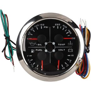 4in1 guage ، ارتفاع مستوى الوقود من الفولاذ المقاوم للصدأ ارتفاع درجة حرارة الزيت عداد درجة الحرارة عالية الدقة للدراجة النارية قارب Car RV (أسود ° f/psi)