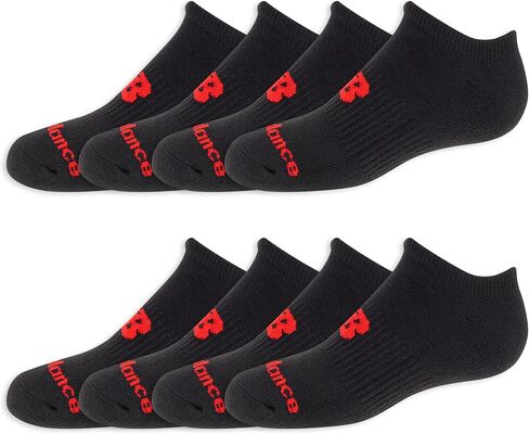 New Balance Kids' Performance Cushioned No Show Socks-8 Pairs-Breathable Mesh Arch Support, Black (Red Logo), Shoe Size: 2-9 in Saudi Arabia