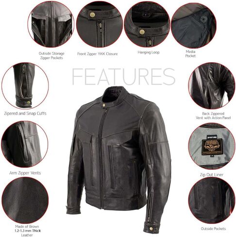 Milwaukee Leather LKM7006 Men's Classic Retro Distressed Brown Leather Jacket with CE Armor Protection - Small in Kuwait