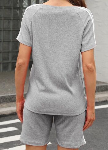 Women's Two-Piece Summer Outfits Round Neck Top Elastic Waist and Pocket Casual Tracksuit Sets Lounge Shorts Sets in Saudi Arabia
