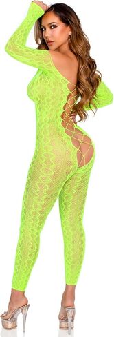 Leg Avenue womens Python Net Crotchless Footless Lingerie Jumpsuit With Faux Lace Up Detail in Saudi Arabia