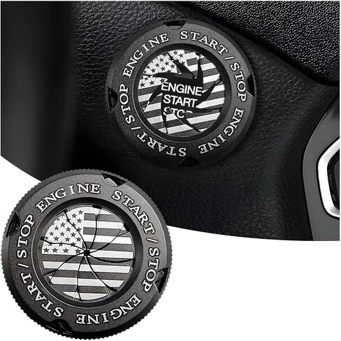 Car Push Start Button Cover, American Flag Design Stylish Spin Ignition Protective Cover, Zinc Alloy Car Engine Push to Start Button Cover, Car Accessories Ignition Key Switch Cover (Black) in Saudi Arabia