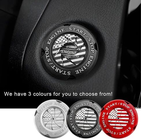 Car Push Start Button Cover, American Flag Design Stylish Spin Ignition Protective Cover, Zinc Alloy Car Engine Push to Start Button Cover, Car Accessories Ignition Key Switch Cover (Black) in Saudi Arabia