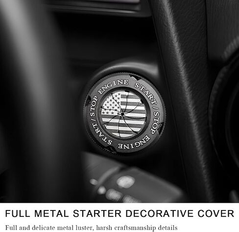 Car Push Start Button Cover, American Flag Design Stylish Spin Ignition Protective Cover, Zinc Alloy Car Engine Push to Start Button Cover, Car Accessories Ignition Key Switch Cover (Black) in Saudi Arabia