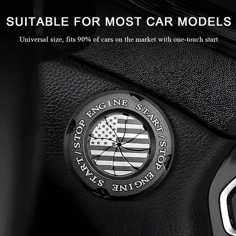 Car Push Start Button Cover, American Flag Design Stylish Spin Ignition Protective Cover, Zinc Alloy Car Engine Push to Start Button Cover, Car Accessories Ignition Key Switch Cover (Black) in Saudi Arabia