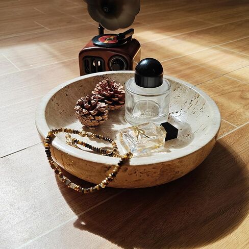 Large Decorative Marble Bowl, 7.87 inches,Natural Stone Round Bowl for Home Decor, Fruit, Nuts, Jewelry tray,Coffee Tables Centerpiece, Soap Serving (beige) in Kuwait