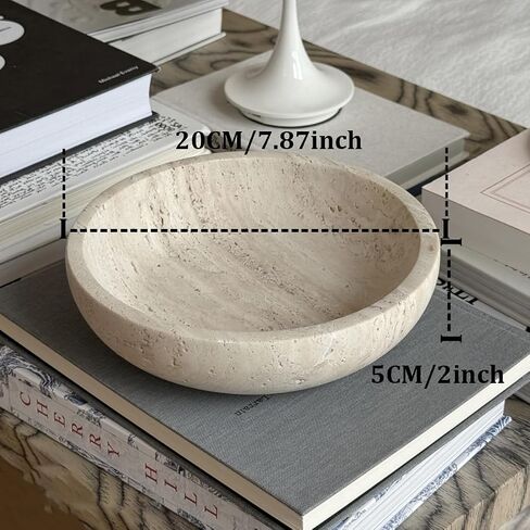 Large Decorative Marble Bowl, 7.87 inches,Natural Stone Round Bowl for Home Decor, Fruit, Nuts, Jewelry tray,Coffee Tables Centerpiece, Soap Serving (beige) in Kuwait