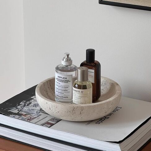 Large Decorative Marble Bowl, 7.87 inches,Natural Stone Round Bowl for Home Decor, Fruit, Nuts, Jewelry tray,Coffee Tables Centerpiece, Soap Serving (beige) in Kuwait