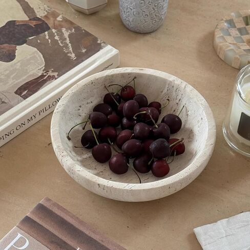 Large Decorative Marble Bowl, 7.87 inches,Natural Stone Round Bowl for Home Decor, Fruit, Nuts, Jewelry tray,Coffee Tables Centerpiece, Soap Serving (beige) in Kuwait