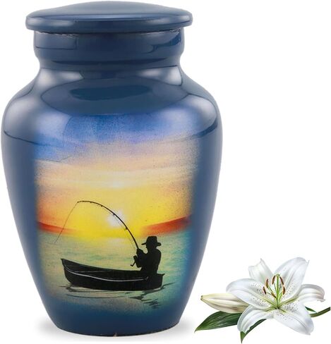 Fishing Keepsake Urn - Fishing Mini Cremation Urn - Gone Fishing Token Urns - Fisherman Funeral and Memorial Sharing Urns for Human Ashes with Premium Box, Bag & Funnel (Keepsake) in Saudi Arabia