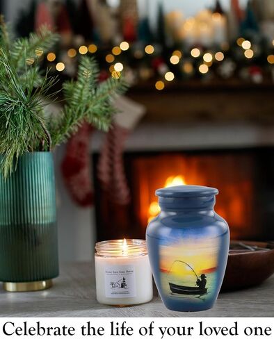 Fishing Keepsake Urn - Fishing Mini Cremation Urn - Gone Fishing Token Urns - Fisherman Funeral and Memorial Sharing Urns for Human Ashes with Premium Box, Bag & Funnel (Keepsake) in Saudi Arabia