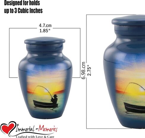 Fishing Keepsake Urn - Fishing Mini Cremation Urn - Gone Fishing Token Urns - Fisherman Funeral and Memorial Sharing Urns for Human Ashes with Premium Box, Bag & Funnel (Keepsake) in Saudi Arabia