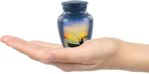 Fishing Keepsake Urn - Fishing Mini Cremation Urn - Gone Fishing Token Urns - Fisherman Funeral and Memorial Sharing Urns for Human Ashes with Premium Box, Bag & Funnel (Keepsake) in Saudi Arabia