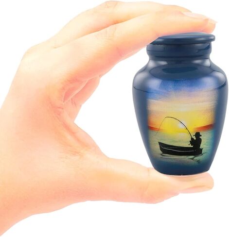 Fishing Keepsake Urn - Fishing Mini Cremation Urn - Gone Fishing Token Urns - Fisherman Funeral and Memorial Sharing Urns for Human Ashes with Premium Box, Bag & Funnel (Keepsake) in Saudi Arabia
