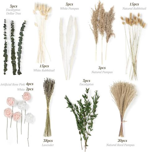 Dried Flowers Bouquet - Natural Pampas Grass Boho Decor Flower Arrangements for Rustic Home Bedroom Wedding Western Modern Decorations in Kuwait