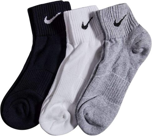NIKE Unisex Performance Cushion Quarter Training Socks (3 Pairs), Grey/White/Black, Large in Saudi Arabia