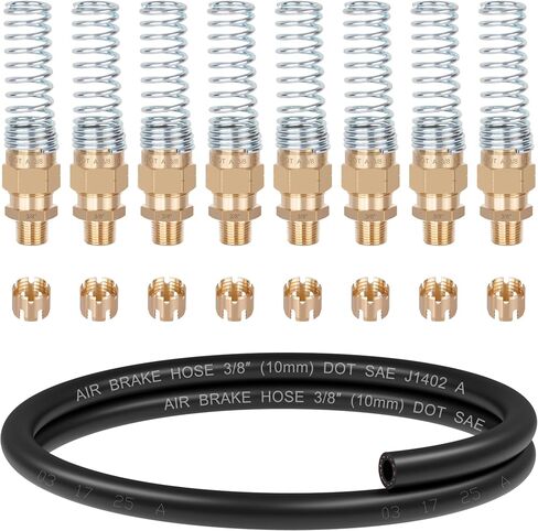 Air Brake Hose End Fitting, DOT Brass 3/8" Hose x 1/2" Male Air Brake Hose Connector with 5FT 3/8" Air Brake Hose, Air Brake Hose Fittings Kit - 8 Pack Brake Hose End Fitting & Sleeve Tubes in Saudi Arabia