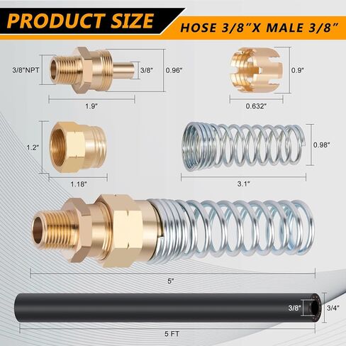 Air Brake Hose End Fitting, DOT Brass 3/8" Hose x 1/2" Male Air Brake Hose Connector with 5FT 3/8" Air Brake Hose, Air Brake Hose Fittings Kit - 8 Pack Brake Hose End Fitting & Sleeve Tubes in Saudi Arabia