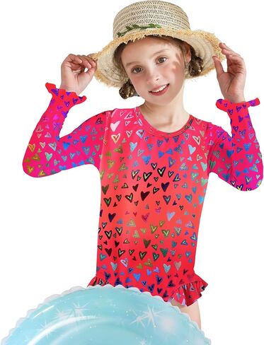 Toddler Girls Long Sleeve Swimsuit One Piece Ruffle Zipper Rash Guard Bathing Suit UPF 50+ Kid Swimwear 1-6 Years in Saudi Arabia