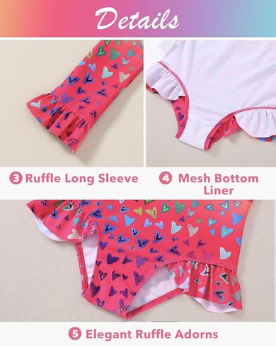 Toddler Girls Long Sleeve Swimsuit One Piece Ruffle Zipper Rash Guard Bathing Suit UPF 50+ Kid Swimwear 1-6 Years in Saudi Arabia