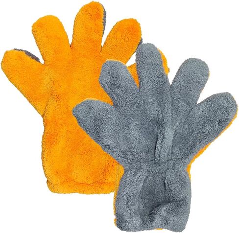 5 Finger Microfiber Wash Mitt - No Scratch Cleaning Glove Car Wash Mitts - Reusable Coral Fleece Dusting Mitt with Elastic Wrist Cuff - Double Sided Gloves for Car Washing and Detailing (2PCS) in Saudi Arabia