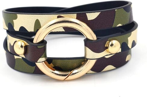 Dreuyet Leather Camo Bracelet for Men Women Boho Camouflage White Black Charm Circle Cuff Bangle Multilayer Stackable Leather Wrap Bracelets Costume Jewelry in Saudi Arabia
