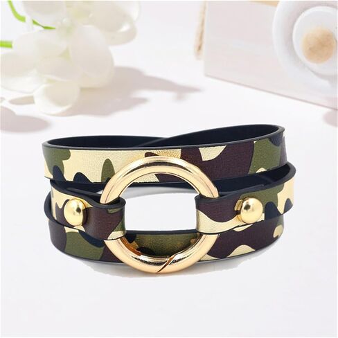 Dreuyet Leather Camo Bracelet for Men Women Boho Camouflage White Black Charm Circle Cuff Bangle Multilayer Stackable Leather Wrap Bracelets Costume Jewelry in Saudi Arabia