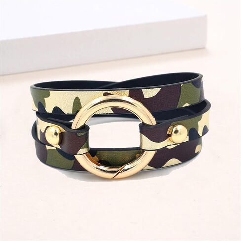 Dreuyet Leather Camo Bracelet for Men Women Boho Camouflage White Black Charm Circle Cuff Bangle Multilayer Stackable Leather Wrap Bracelets Costume Jewelry in Saudi Arabia