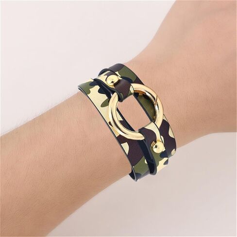 Dreuyet Leather Camo Bracelet for Men Women Boho Camouflage White Black Charm Circle Cuff Bangle Multilayer Stackable Leather Wrap Bracelets Costume Jewelry in Saudi Arabia