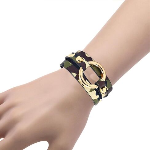 Dreuyet Leather Camo Bracelet for Men Women Boho Camouflage White Black Charm Circle Cuff Bangle Multilayer Stackable Leather Wrap Bracelets Costume Jewelry in Saudi Arabia