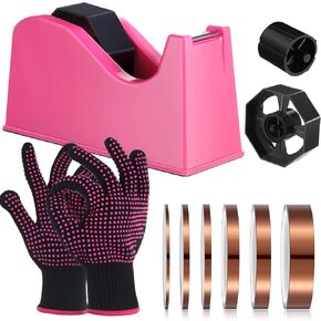 9 Pcs Heat Tape Dispenser Set, 1 Sublimation Tape Dispenser 2 Heat Resistant Gloves with Silicone Bumps 6 Multi Size Heat Tape Nonskid Weighted Base Tape Dispenser for Office Home (Rose Red)