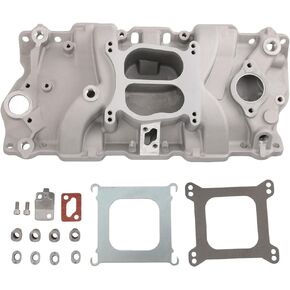 Aluminum Dual Plane Intake Manifold Compatible with Chevrolet Small Block V8 4.3L 262 265, 4.4L 267, 4.6L 283, 4.9L 302, 5.0L 305 307, 5.4L 327, 5.7L 350, 6.6L 400 Replace# 52026, 82026