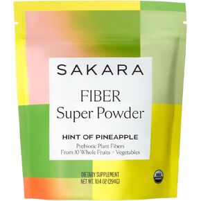 SAKARA Fiber Super Powder - Pineapple Flavor Prebiotic Fiber Powder, High Fiber & Digestive Enzymes Organic Fiber Supplement Powder, Daily Fiber Drink, Acacia Fiber Powder
