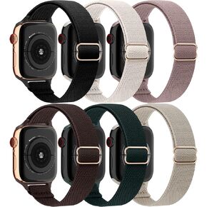 EOMTAM 6 Pack Slim Stretchy Compatible for Apple Watch Band 38mm 40mm 41mm 42mm 44mm 45mm Women,Lady Nylon Thin Elastics Wristbands Solo Loop Straps for iWatch Series 8 7 6 SE 5 4 3