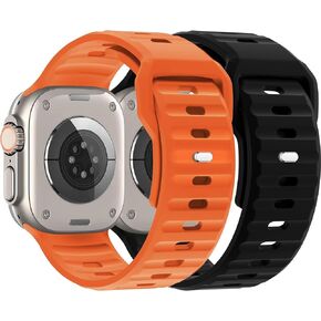 2 Pack Sport Band Compatible with Apple Watch Ultra Band 49mm 45mm 44mm 42mm Men Women, Adjustable Waterproof Silicone Strap for iWatch Series Ultra2/Ultra1 SE/9/8/7/6/5/4/3/2/1, Black/Gray