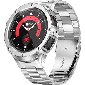 SUPLINK Stainless Steel Case and Band Compatible with Samsung Galaxy Watch 6 Band 44mm/Galaxy Watch 5 Band 44mm/Galaxy Watch 4 Band 44mm,Solid Rugged Galaxy Watch 6 5 4 Case Strap for Men,Black