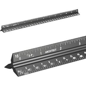 Architectural Scale Ruler (Laser-Etched) Solid Aluminum Core | 12 Inch Triangular Architect Ruler with Imperial Measurements1