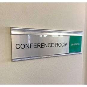 Modern, Satin, Aluminum, Conference Room Slider Nameplate Holder, 8" x 2"