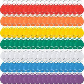Round Plastic Key Tags Colorful Key Ring Tags with Waterproof Writable Key Labels Tags for Keys Luggage, 7 Colors